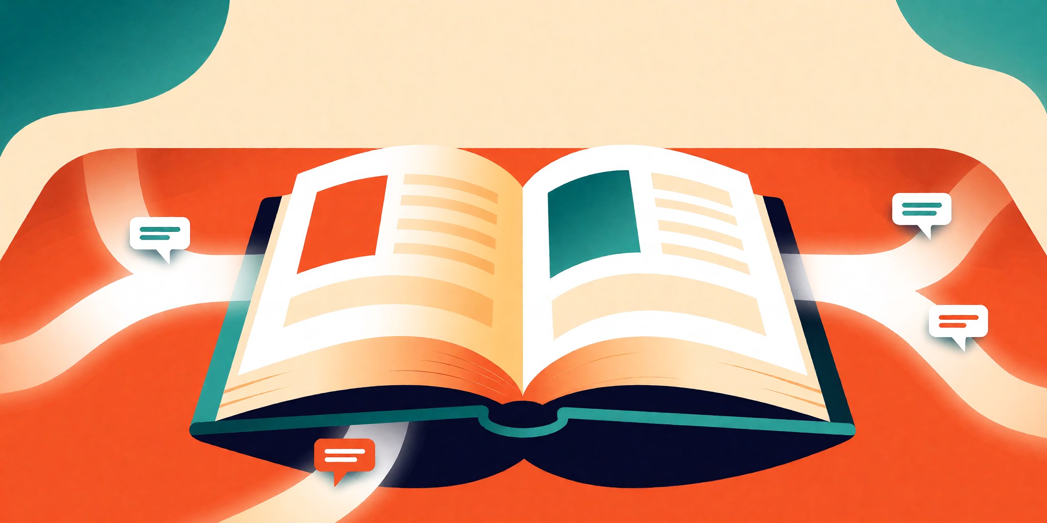 An open storybook with glowing paths branching out of its pages.
