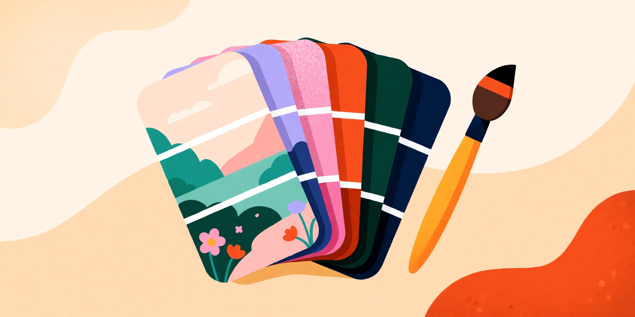 A fan of paint swatch cards flipping through different desktop moods.